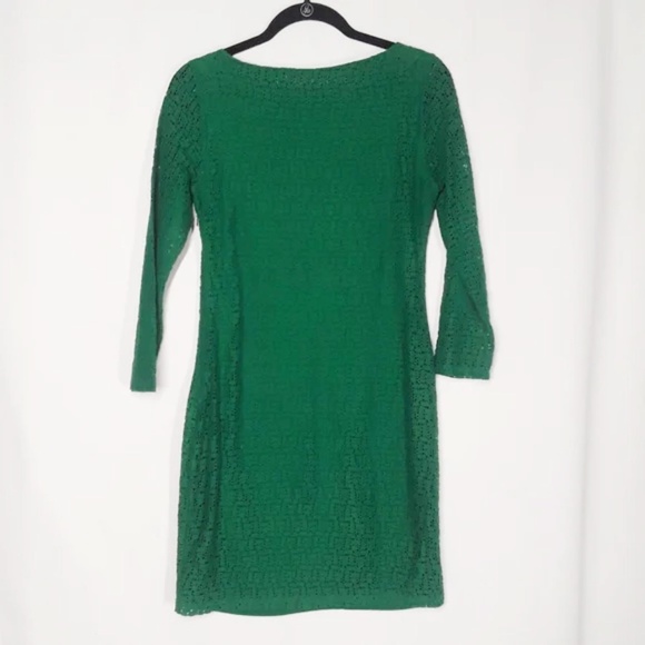Banana Republic Emerald Green Eyelet Lace Dress, 3/4 sleeve.. Size 2 - Picture 2 of 6